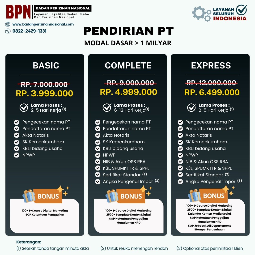 biayajasa pendirian pt